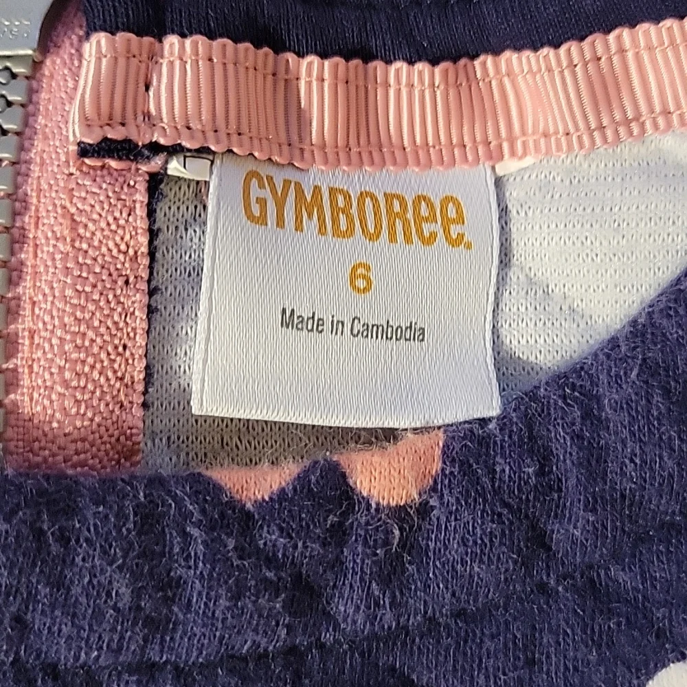Gymboree Girls Quilted Heart Shift Dress Short Sleeve 6 Navy Blue Pink White